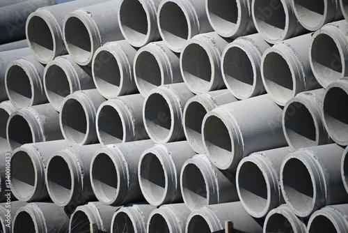 Reinforced precast concrete pipe pile designs stacked in a pile