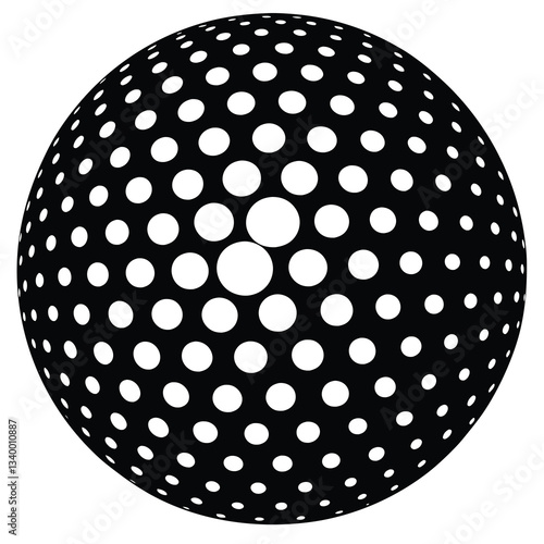 White 3D vector halftone sphere.Dotted spherical background.Logo template with shadow.Circle dots isolated on the white background