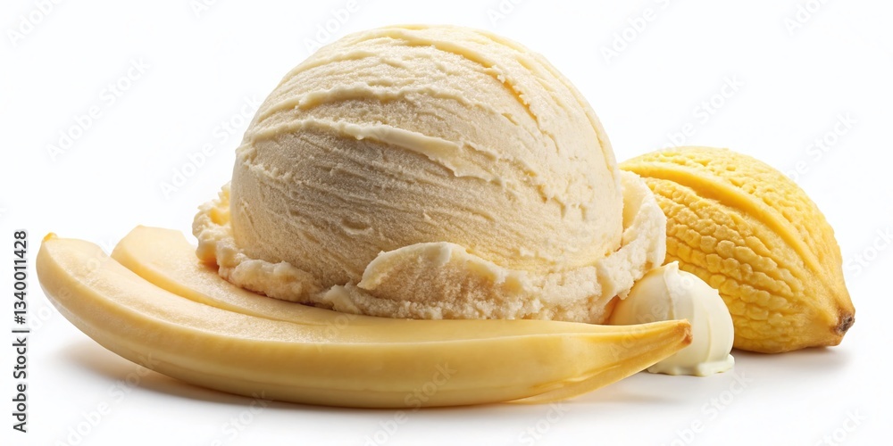 Creamy Banana Ice Cream Scoop Isolated on White Background - Stock Photo Creamy Banana Ice Cream Scoop Isolated on White Background - Stock Photo
