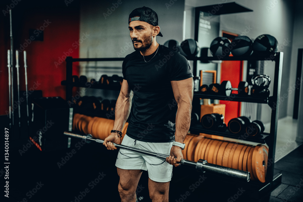 Hombre de 30 años haciendo ejercicio en un gimnasio de Bogotá, Colombia