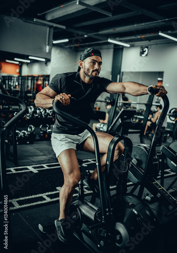 Hombre de 30 años haciendo ejercicio en un gimnasio de Bogotá, Colombia 