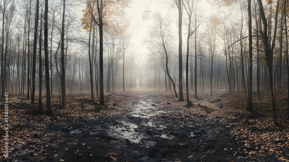Fototapeta premium Foggy Forest Path Landscape