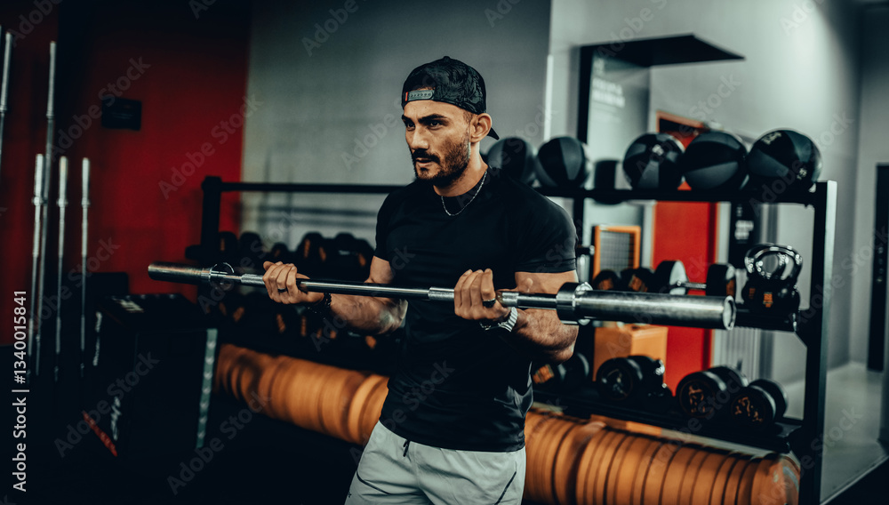 Hombre de 30 años haciendo ejercicio en un gimnasio de Bogotá, Colombia