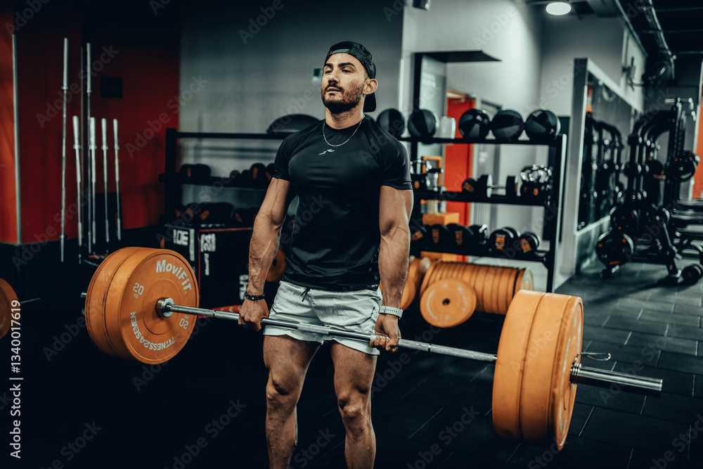 Hombre de 30 años haciendo ejercicio en un gimnasio de Bogotá, Colombia