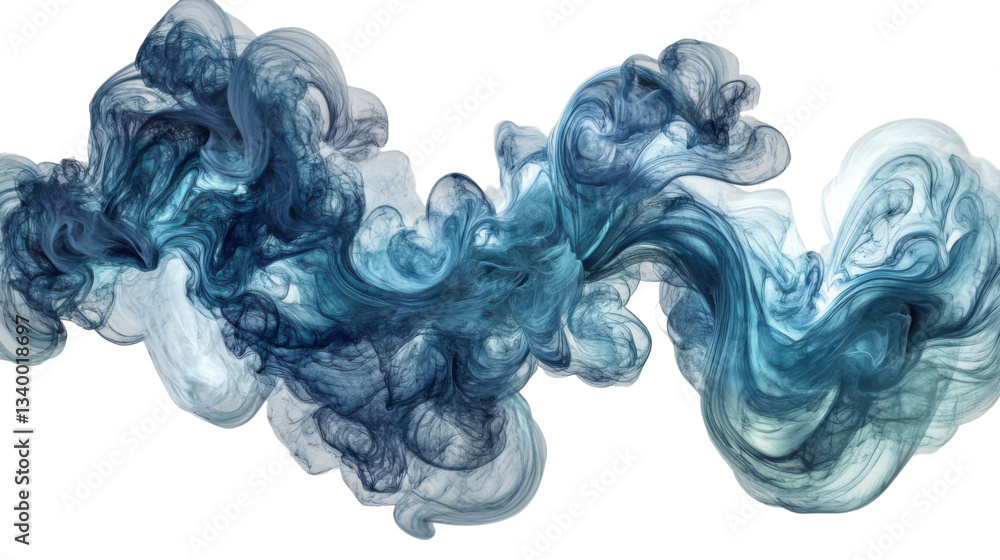 Fototapeta premium Blue smoke forming wavy abstract shapes on transparent background