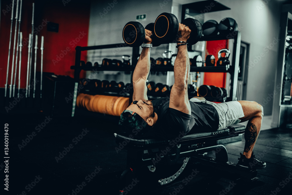 Hombre de 30 años haciendo ejercicio en un gimnasio de Bogotá, Colombia