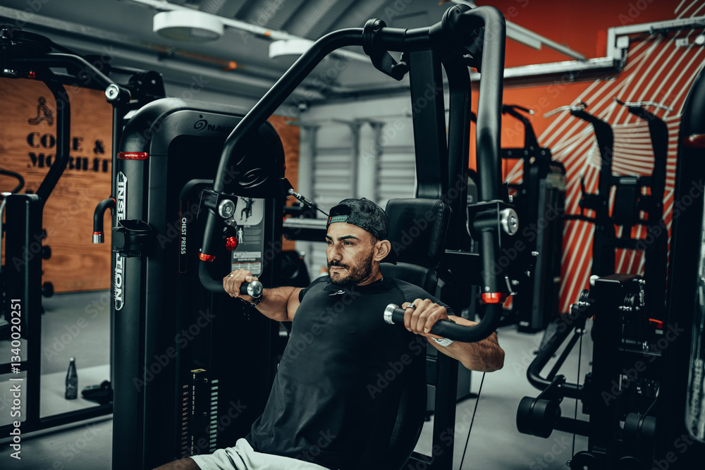 Hombre de 30 años haciendo ejercicio en un gimnasio de Bogotá, Colombia