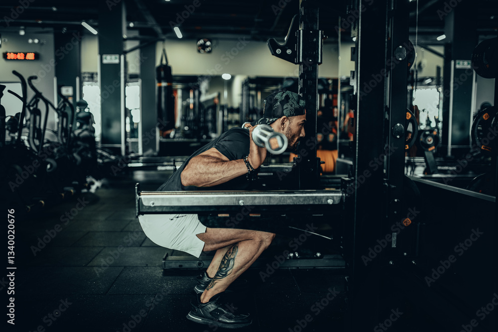 Hombre de 30 años haciendo ejercicio en un gimnasio de Bogotá, Colombia