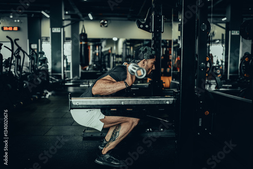 Obraz na płótnie Hombre de 30 años haciendo ejercicio en un gimnasio de Bogotá, Colombia w salonie