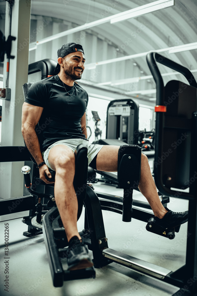 Hombre de 30 años haciendo ejercicio en un gimnasio de Bogotá, Colombia