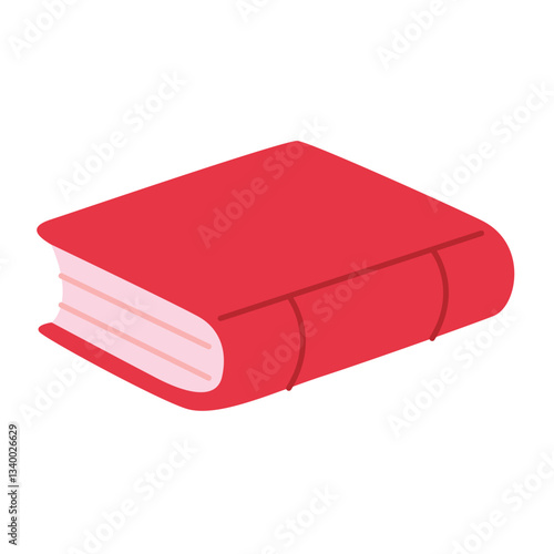 One closed red book in cartoon style. Vector illustration isolated on light background