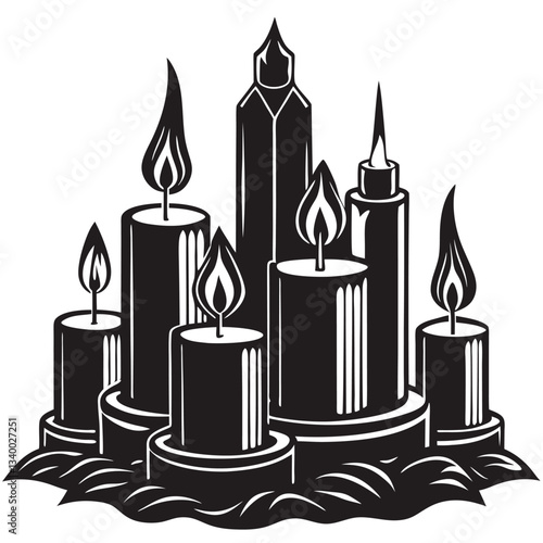 Set candle silhouettes for party and religion commemorative. Set of burning christmas candles icons