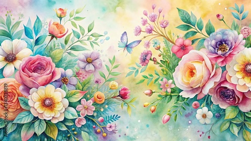 Delicate Watercolor Floral Banner, Elegant Botanical Design, High-Resolution Macro Photography