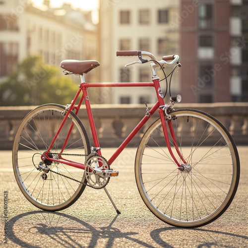 Retro red bicycle in the street