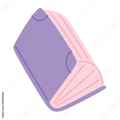 One open purple book in cartoon style. Vector illustration isolated on light background