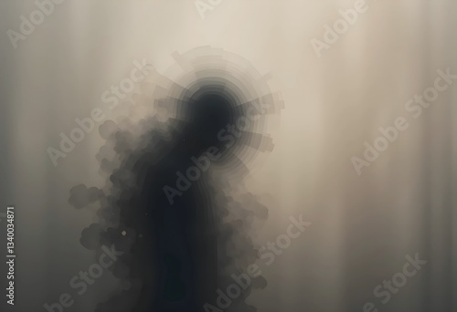 A fading silhouette dissolving into the background, symbolizing emotional exhaustion and losing oneself to stress or depression. A minimalist abstract concept for mental health themes.