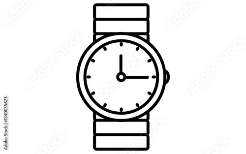 衣料品、メンズのアナログ腕時計のシンプルな白黒の線画アイコン