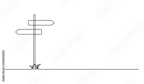 Road sign continuous one line direction sign arrows. Isolated on white background. Graphic illustration