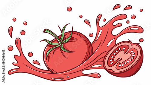 Juicy Tomato Splash Fresh Tomato Juice Illustration