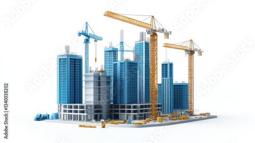 Construction site city model. 3D city under construction