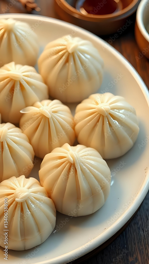 Fototapeta premium Freshly Steamed Buns Ready to Serve