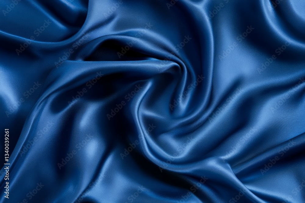 Fototapeta premium Luxurious blue silk fabric with flowing waves. Artificial Intelligence