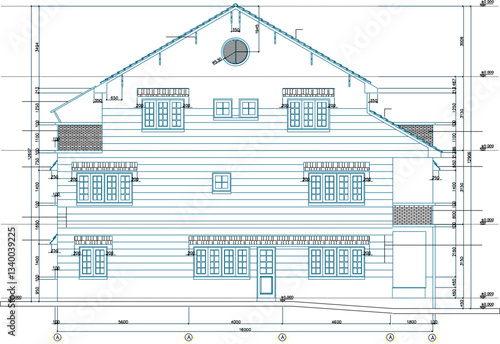 Vector sketch illustration of architectural design of a multi-storey house building with scale size 