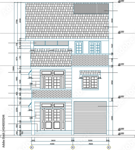 Vector sketch illustration of architectural design of a multi-storey house building with scale size