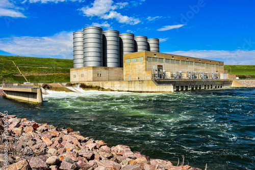 Garrison Dam and hydroelectric station generating clean energy from Lake Sakakawea water.