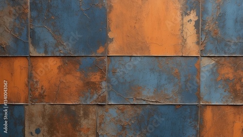 A textured surface featuring a blend of deep blue and rusty orange tones.