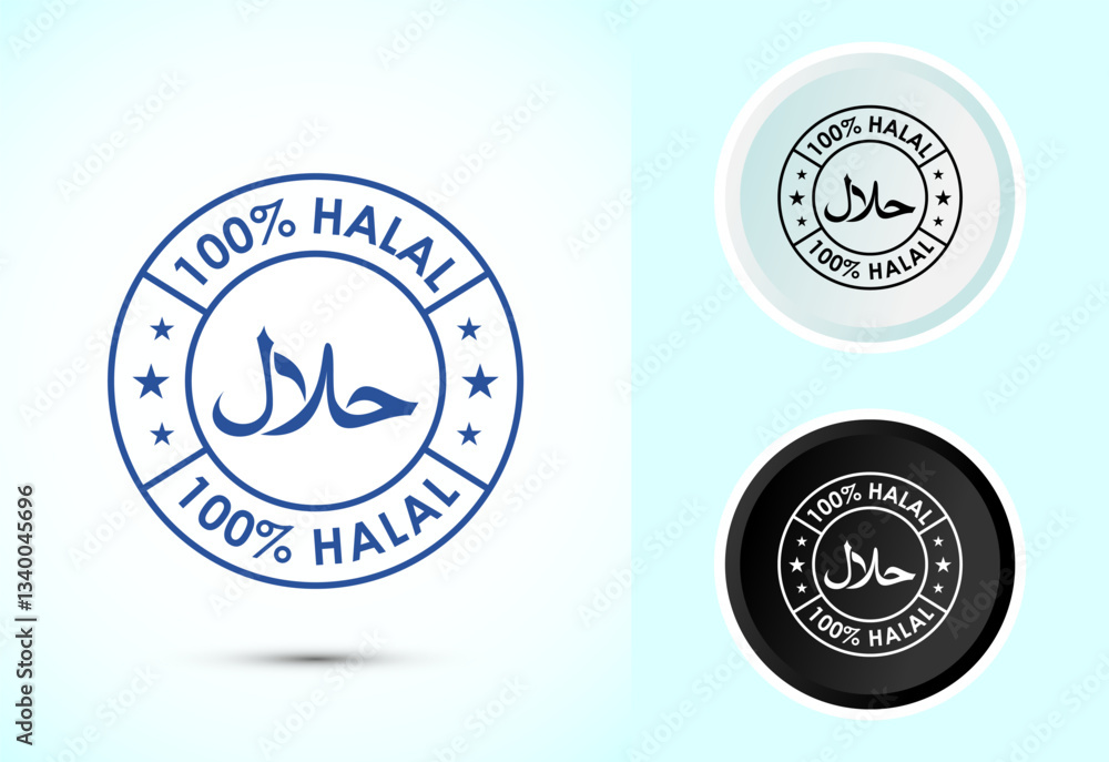 Fototapeta premium Halal icon design illustration, Halal Certificate tag, Islamic approved sign, Color black and white