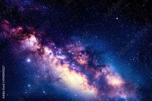 Obraz na płótnie A stunning cosmic scene featuring a vibrant purple galaxy with twinkling stars and a colorful nebula, creating a breathtaking night sky perfect for space and astronomy themes. . w salonie