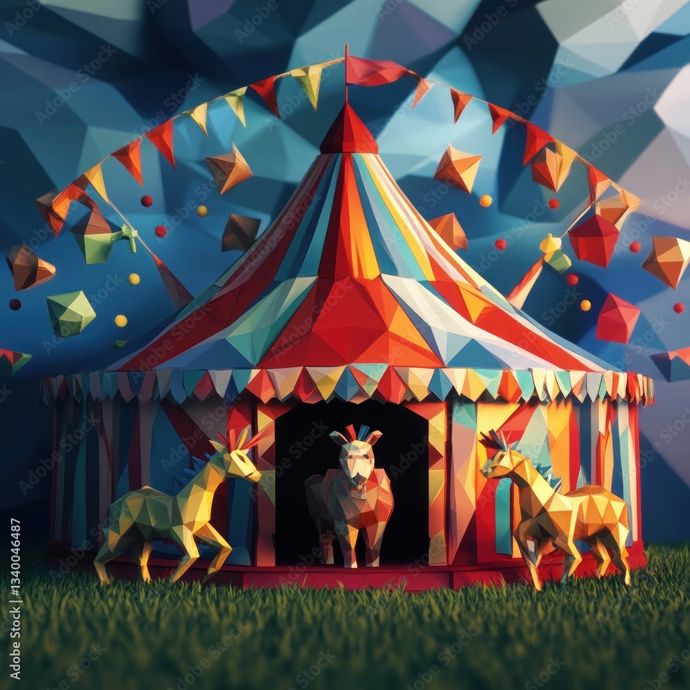 Obraz premium Low-poly circus tent with animals (2)