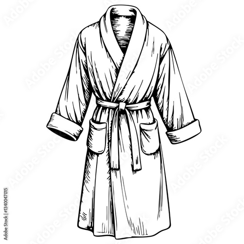 Vintage Sketch of a Bathrobe in Black and White Style  