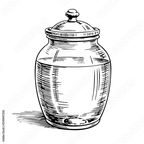 Vintage sketch of a decorative glass jar with lid  