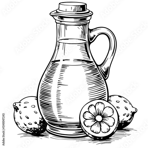 Vintage sketch of a lemonade pitcher with lemons  