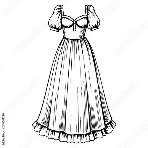 Vintage sketch of a nightgown design in black and white  