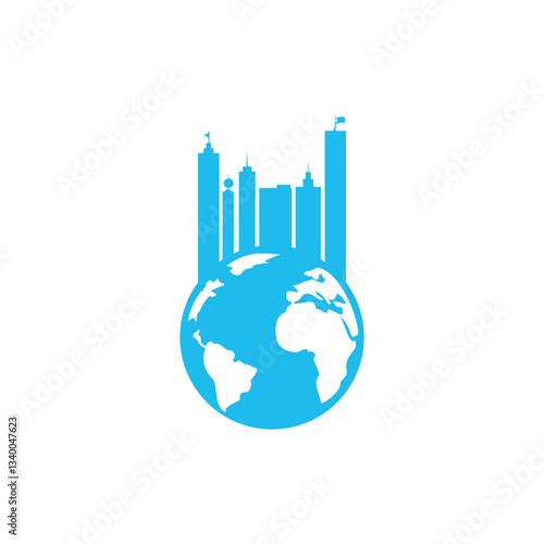 Globe city vector logo design concept. Globe and building logo design template.