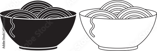 outline silhouette noodles in the bowl icon set