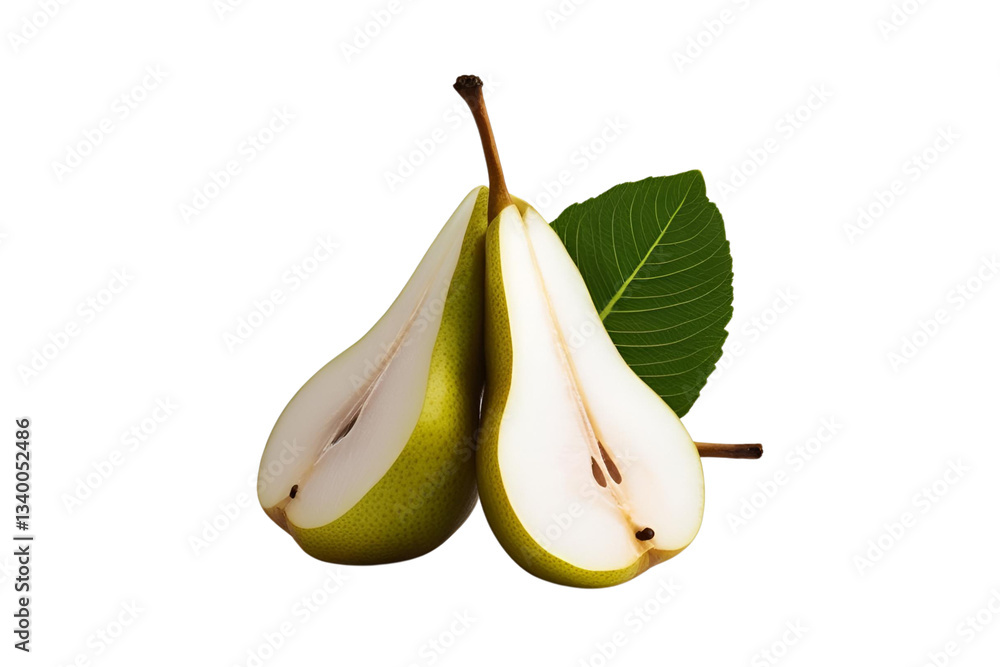 pear slices with leaves isolated on transparent background pear slices with leaves isolated on transparent background