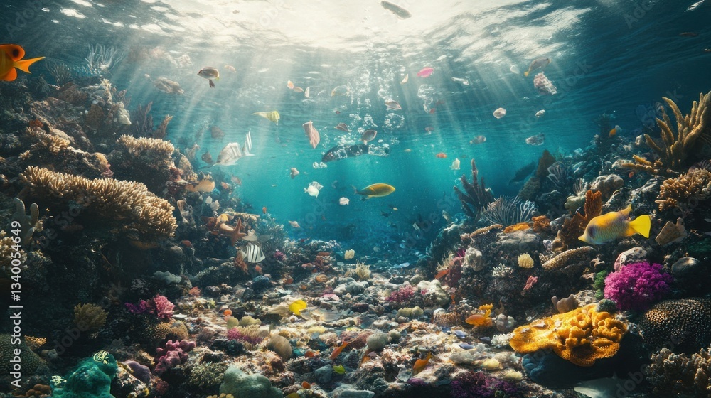 Fototapeta premium Underwater coral reef teeming with colorful fish