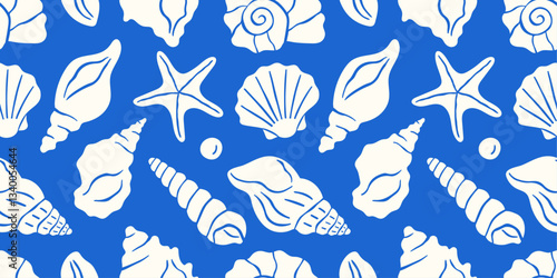 Seamless marine pattern with shells. Summer vector design