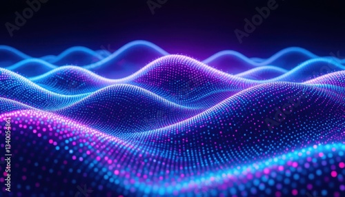 Dynamic Digital Wave Structure in Neon Blue and Magenta – Fluid Motion Design Visuals