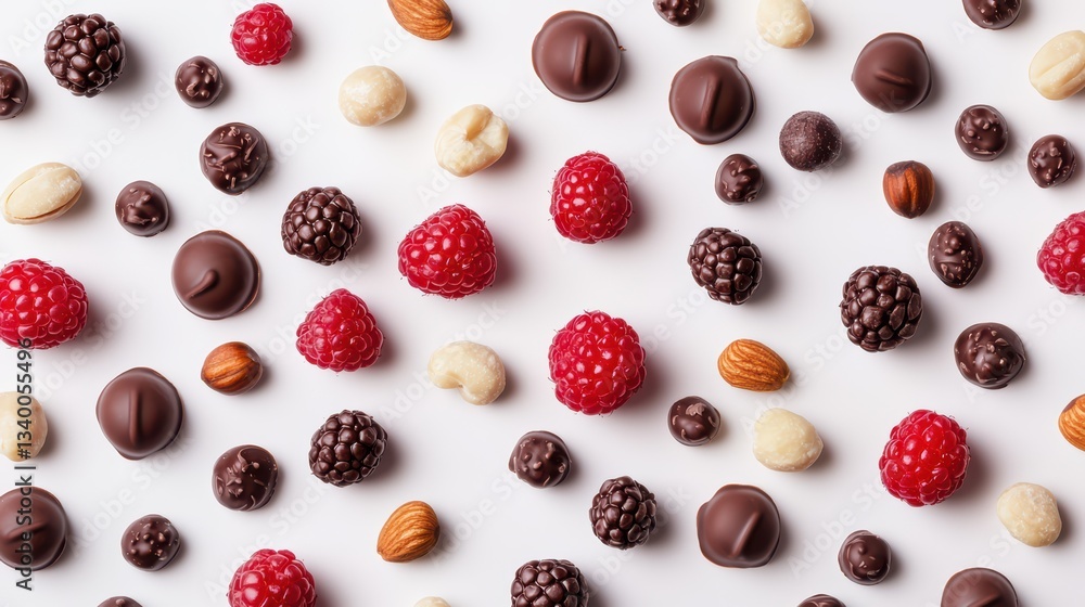 Assorted chocolates and berries on a white background Assorted chocolates and berries on a white background