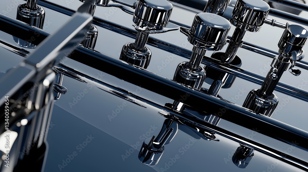 Naklejka premium Engaging 3d render of a bunch of chrome handles in a liquid fluid abstract background with modern aesthetic appeal