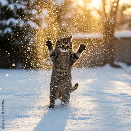 Cat playing snow 