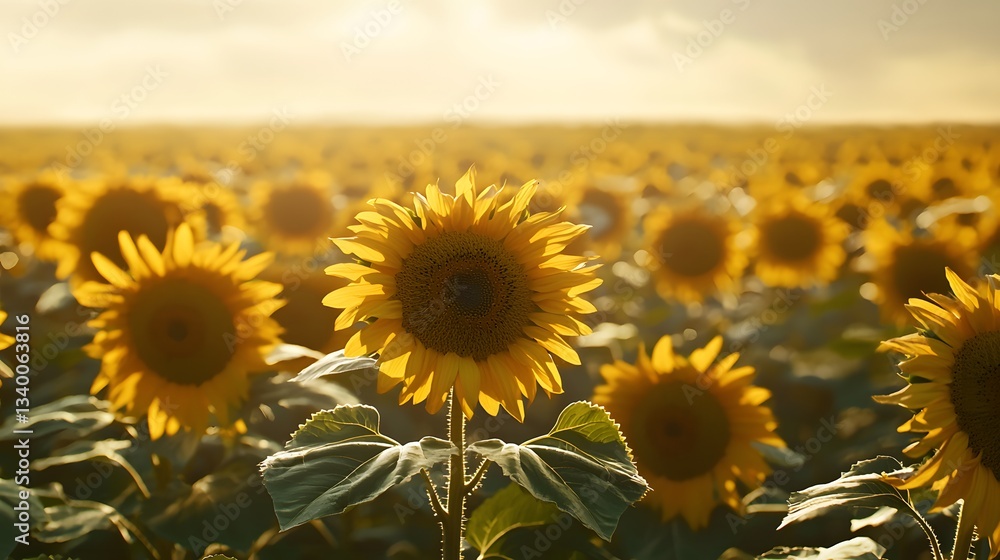 Fototapeta premium A stunning vast field of sunflowers stretching toward the horizon in a picturesque display of natural wonder and beauty