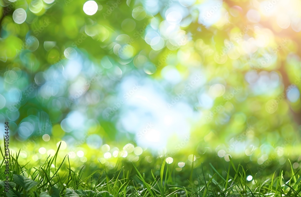 Fototapeta premium Spring Green Bokeh Background with Grass and Sunlight