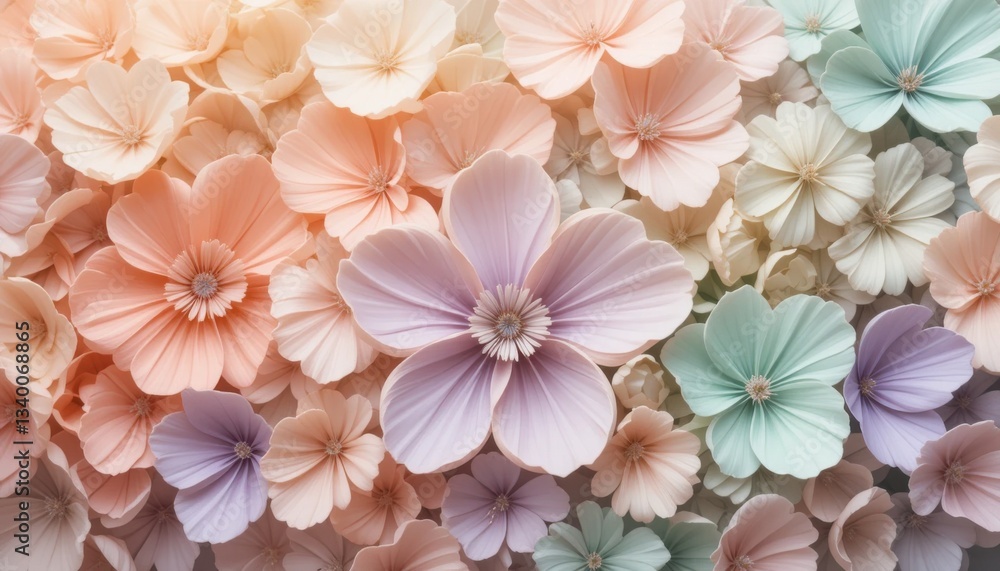 Whimsical Floral Design, Soft Peach and Lavender Flowers, Nature, Photography, Aesthetic, Close-Up View Whimsical Floral Design, Soft Peach and Lavender Flowers, Nature, Photography, Aesthetic, Close-Up View