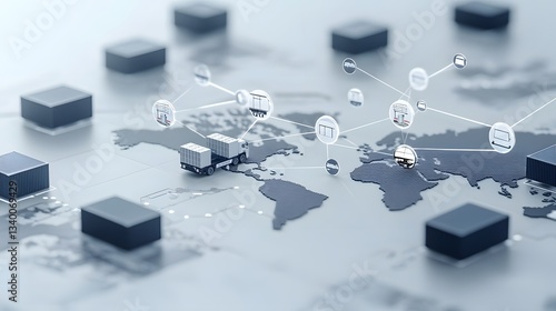 An abstract visualization depicting the interconnected global supply chain network disrupted by the impacts of tariff barriers and trade restrictions between countries